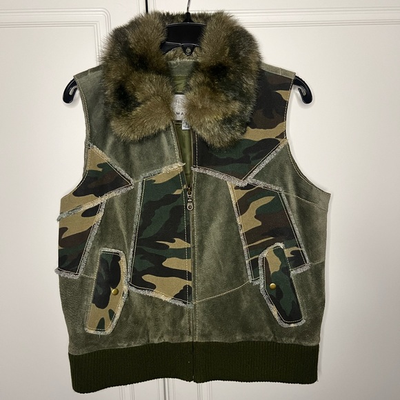Wilsons Leather Jackets & Blazers - Wilsons Leather Suede Patchwork Camo Vest w/ Faux Fur Collar